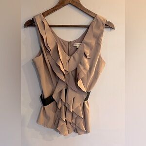 ALYTHEA Women’s Tan Ruffle Front Belted V-Neck Tank Top Size L